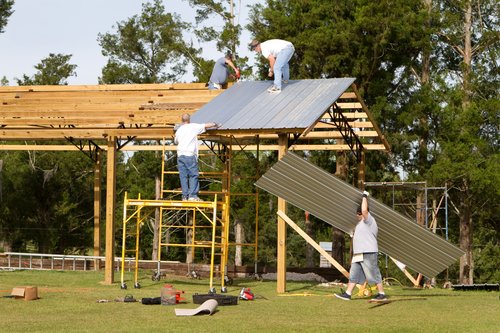 framing of pole building on a work site